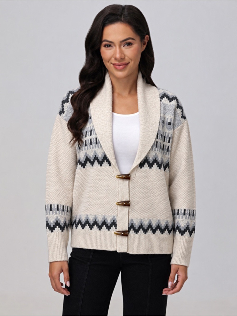 Frye Women Fair Isle Shawl Collar Cardigan Large Classic Nordic Western Casual